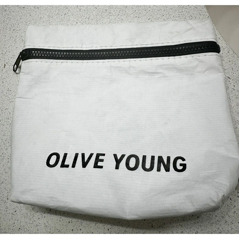Olive Young Korea Tyvek Pouch Bundle Yellow & White K-Beauty Cosmetic Travel Bag